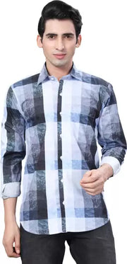 Blue and White Checks Printed Casual Full Sleeve Shirt For Men With Pocket